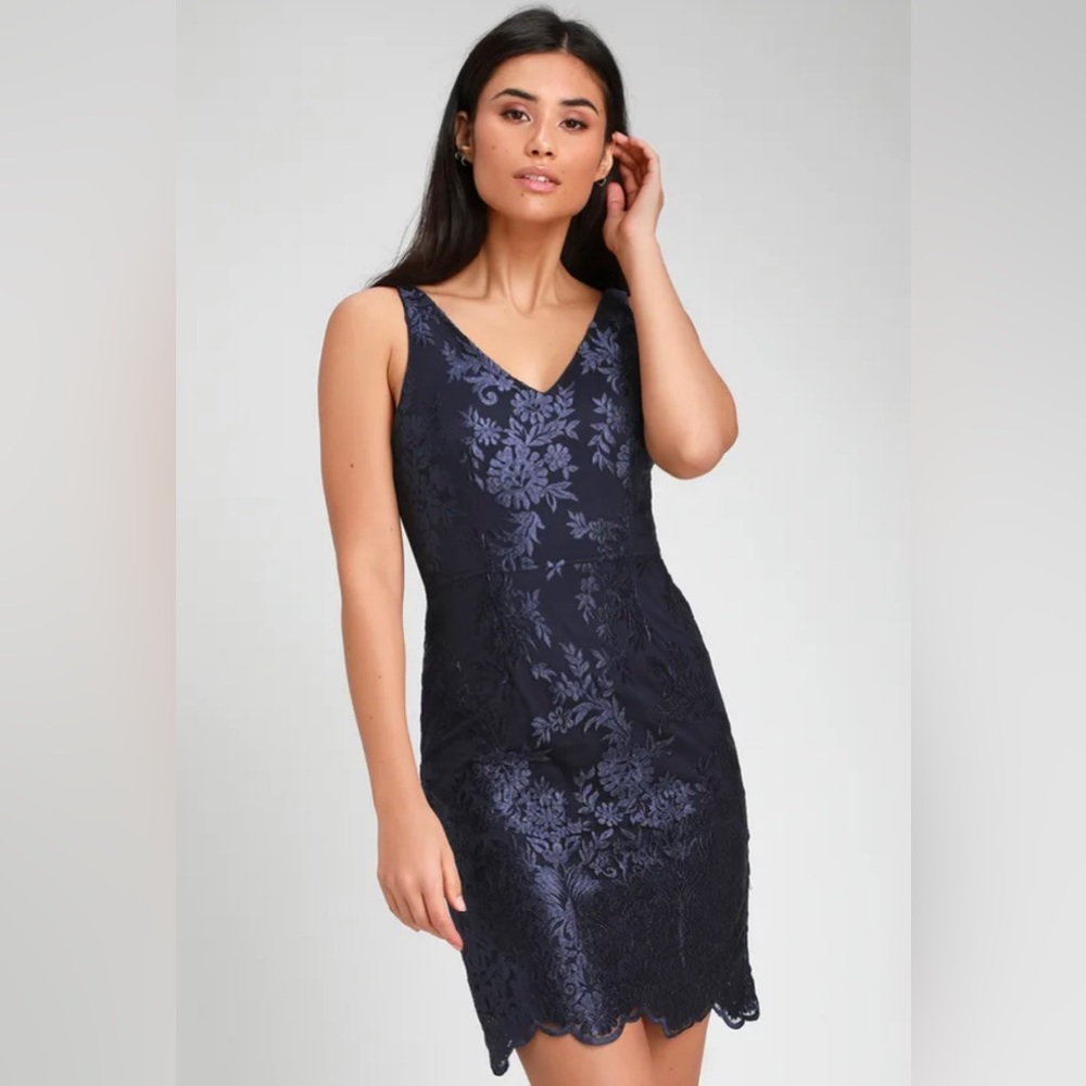 Cocktail Navy Blue Sleeveless Lace Mini Dress NWT